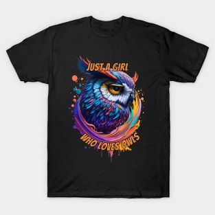 Just A Girl Who Loves Owls Splash Art T-Shirt